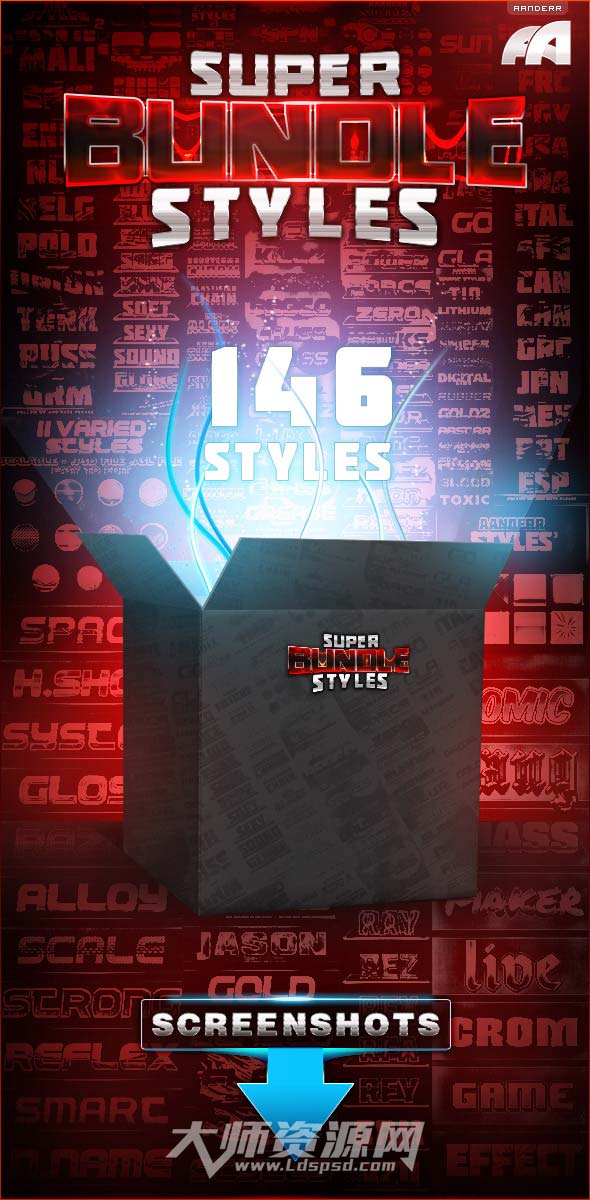 12套146个极品PS图层样式合集：Super Bundle Styles